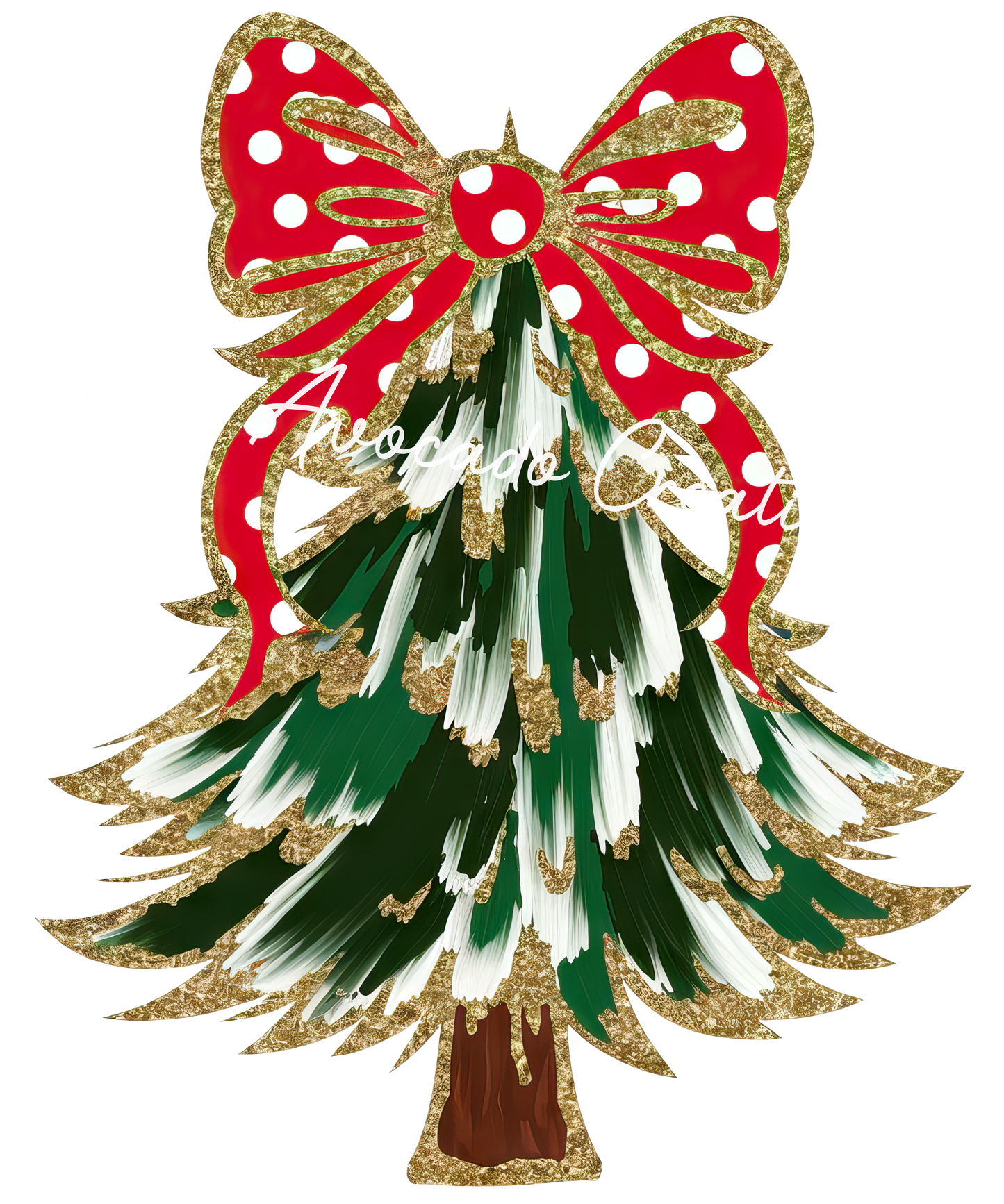Coquette green, white Christmas tree red bow
