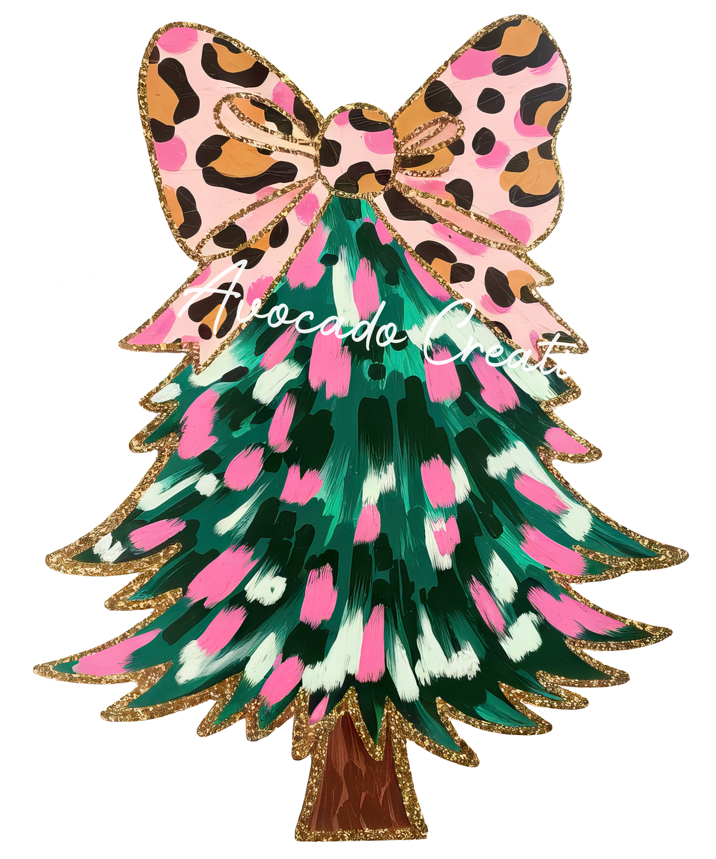 Coquette pink, mint Christmas tree leopard bow