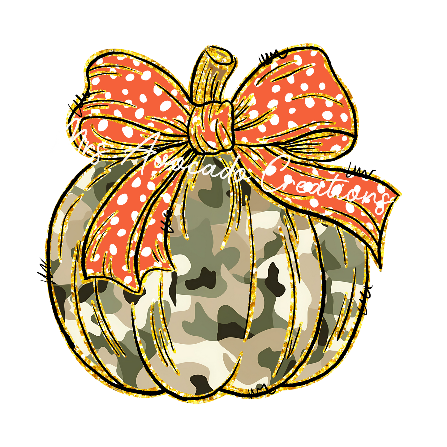 Coquette camo pumpkin orange bow