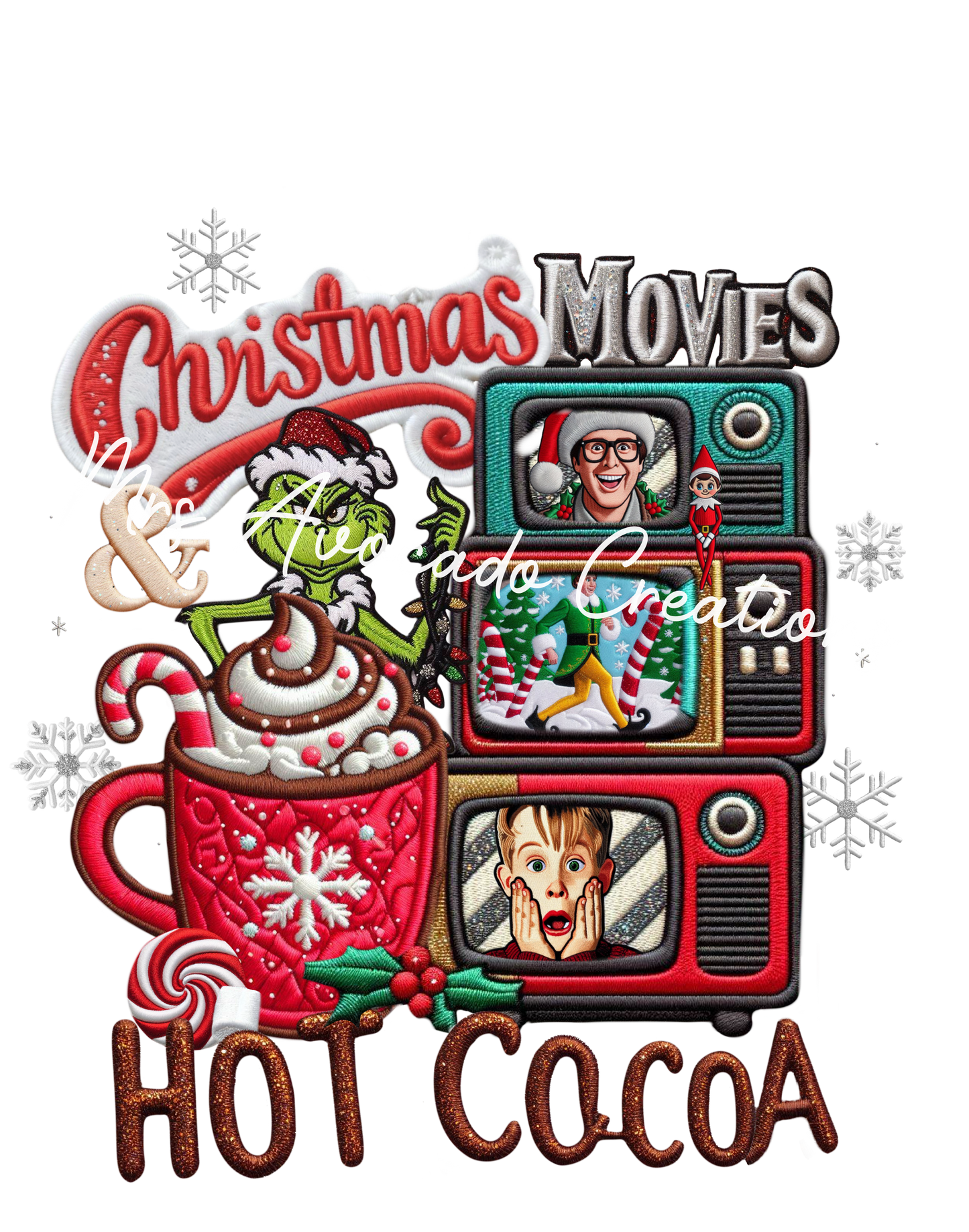 Christmas movies and hot cocoa faux embroidery