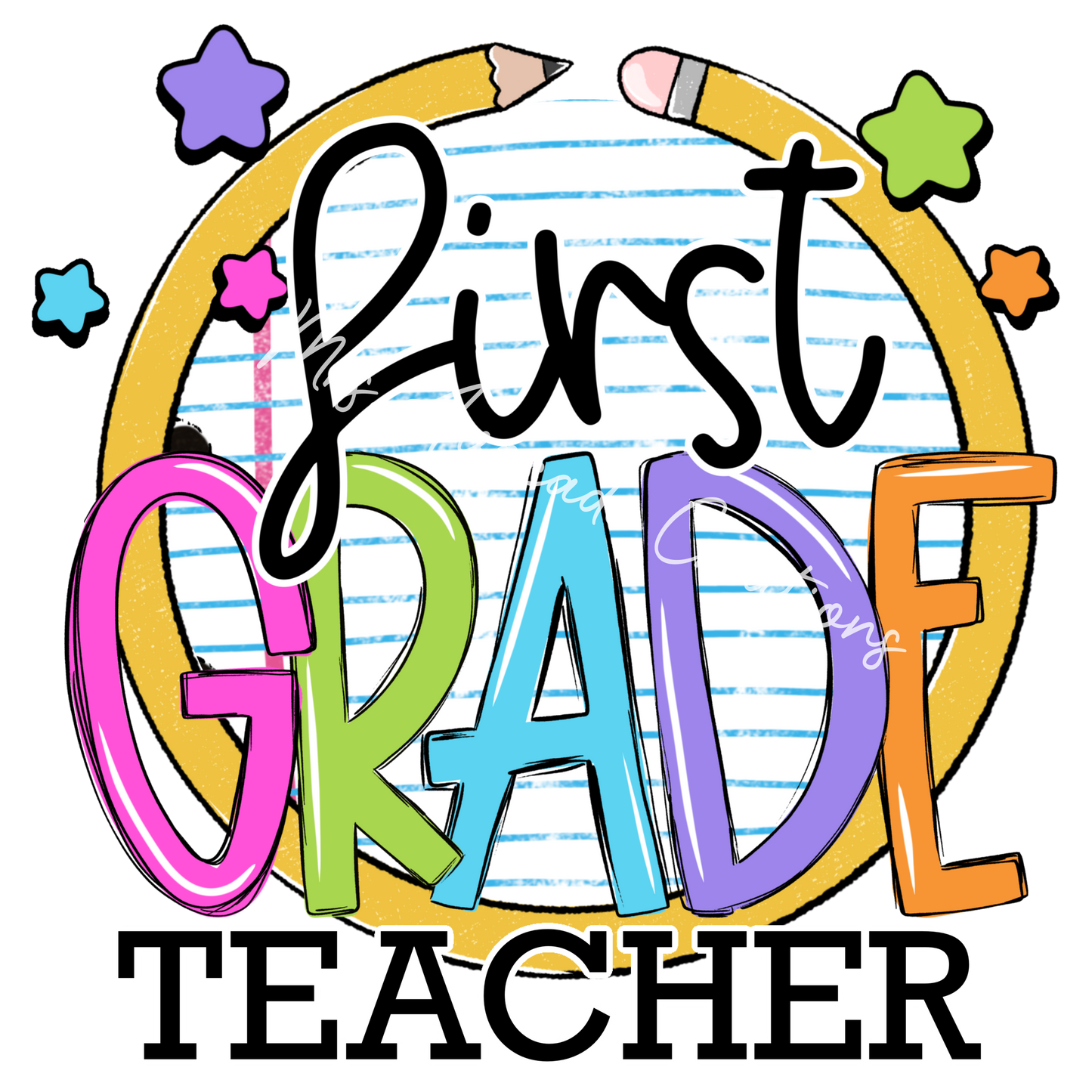 Colorful pencil circle first grade teacher