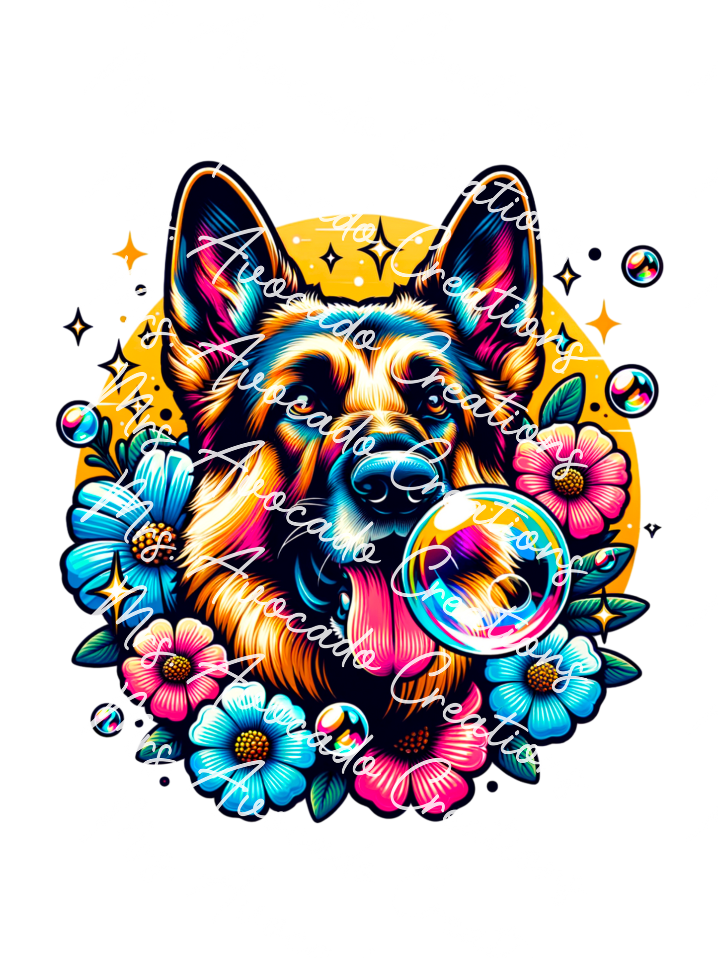 German Shepherd Blowing Bubbles