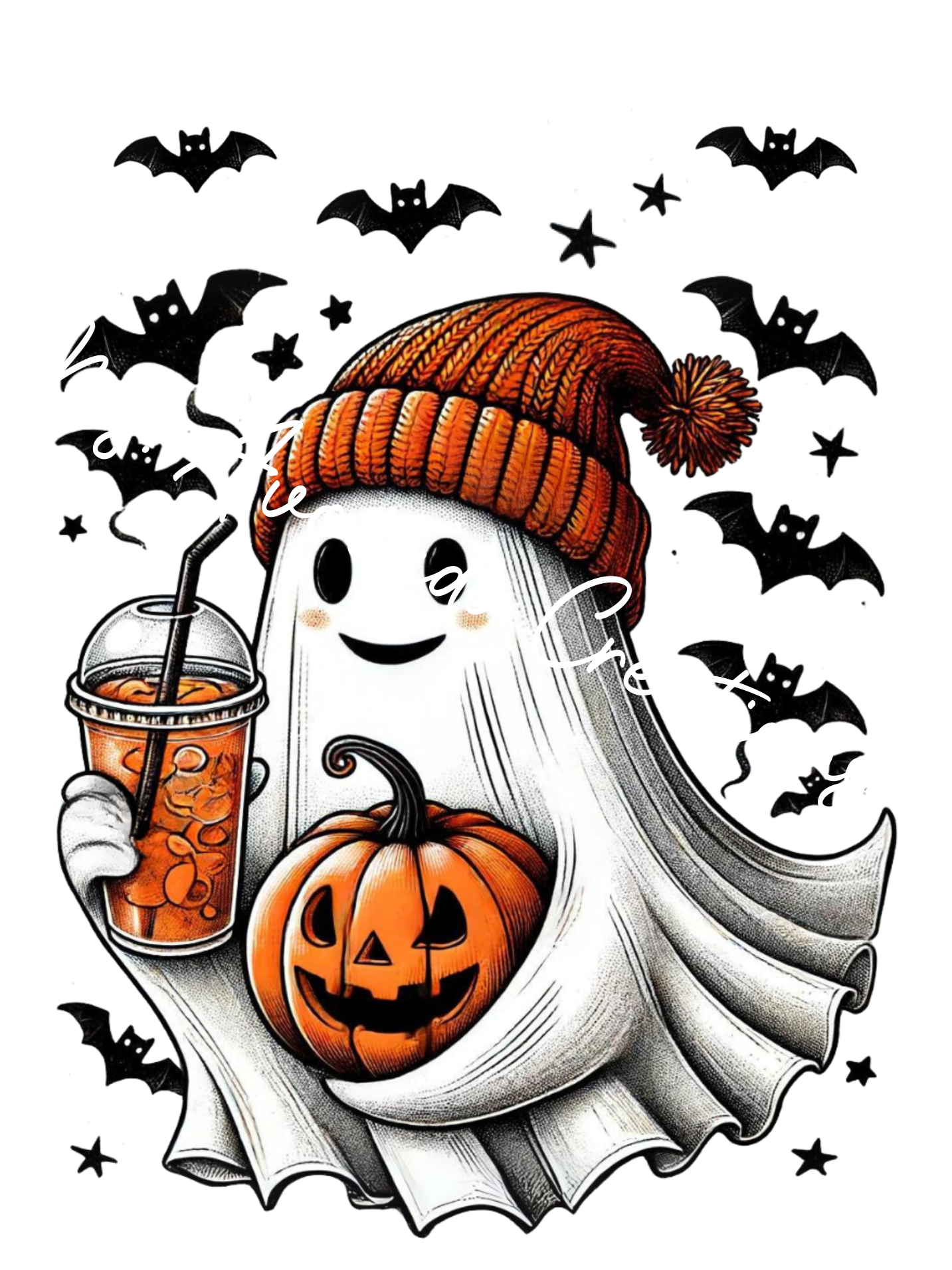 Ghost with coffee and pumpkin