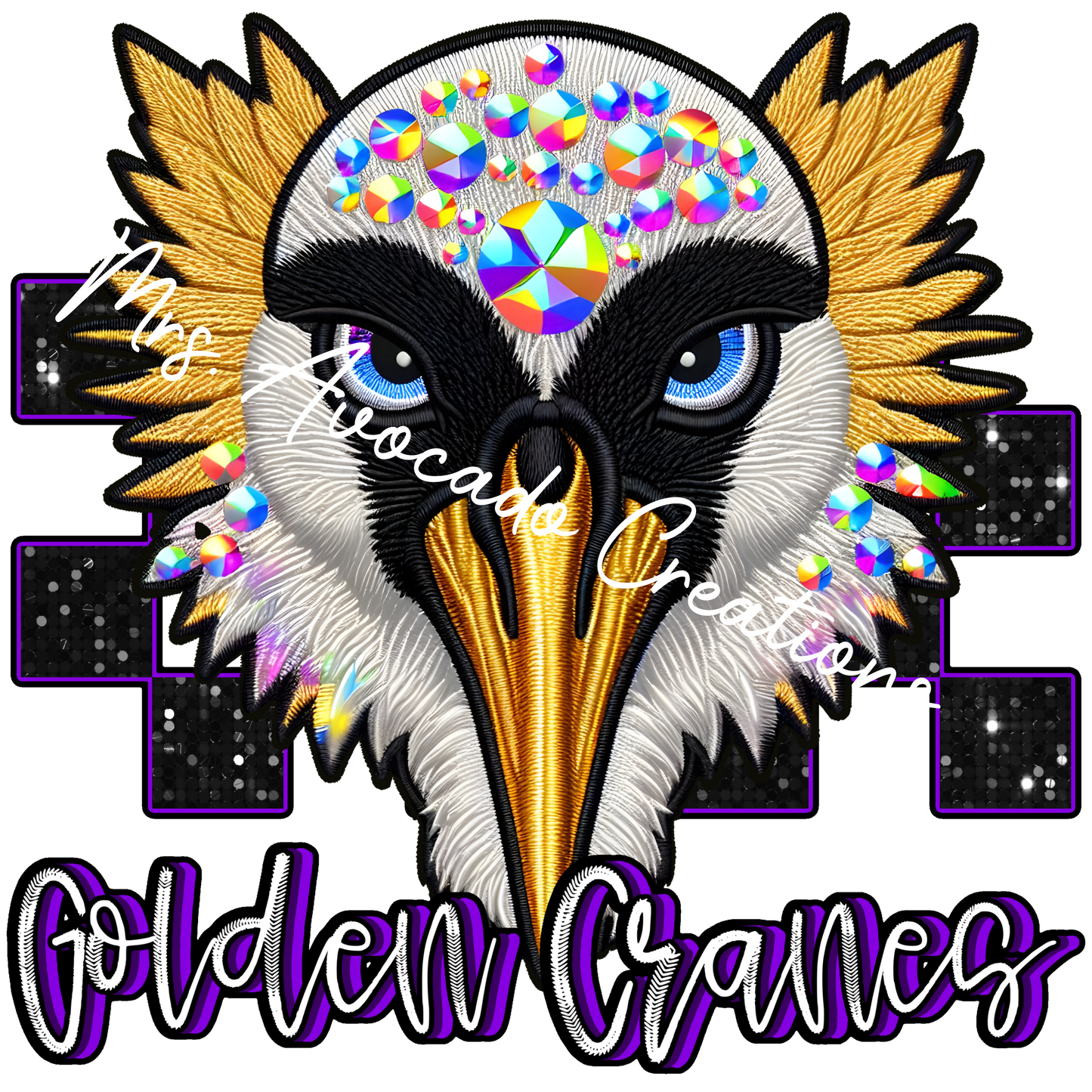 Faux rhinestone Golden Cranes