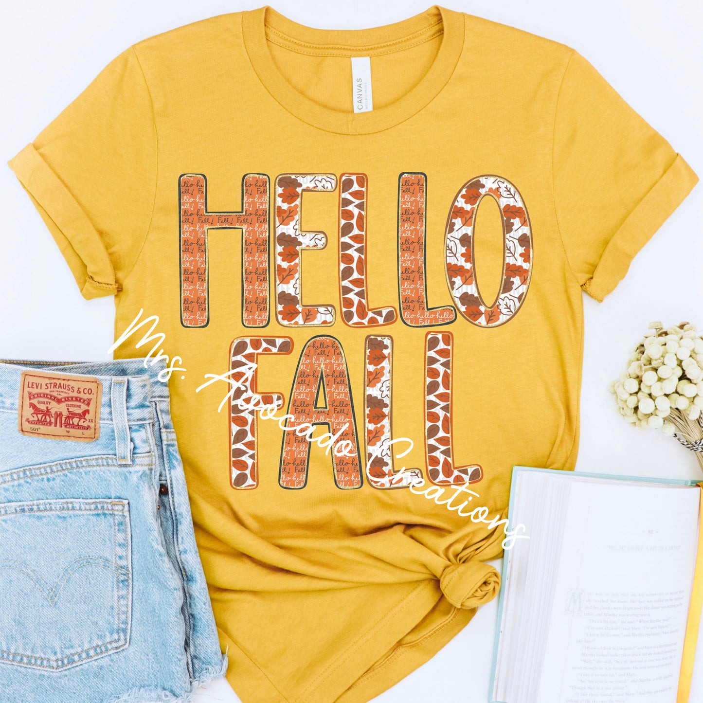 Hello fall faux embroidery