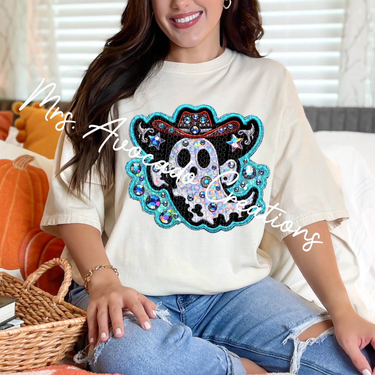 Faux embroider western ghost