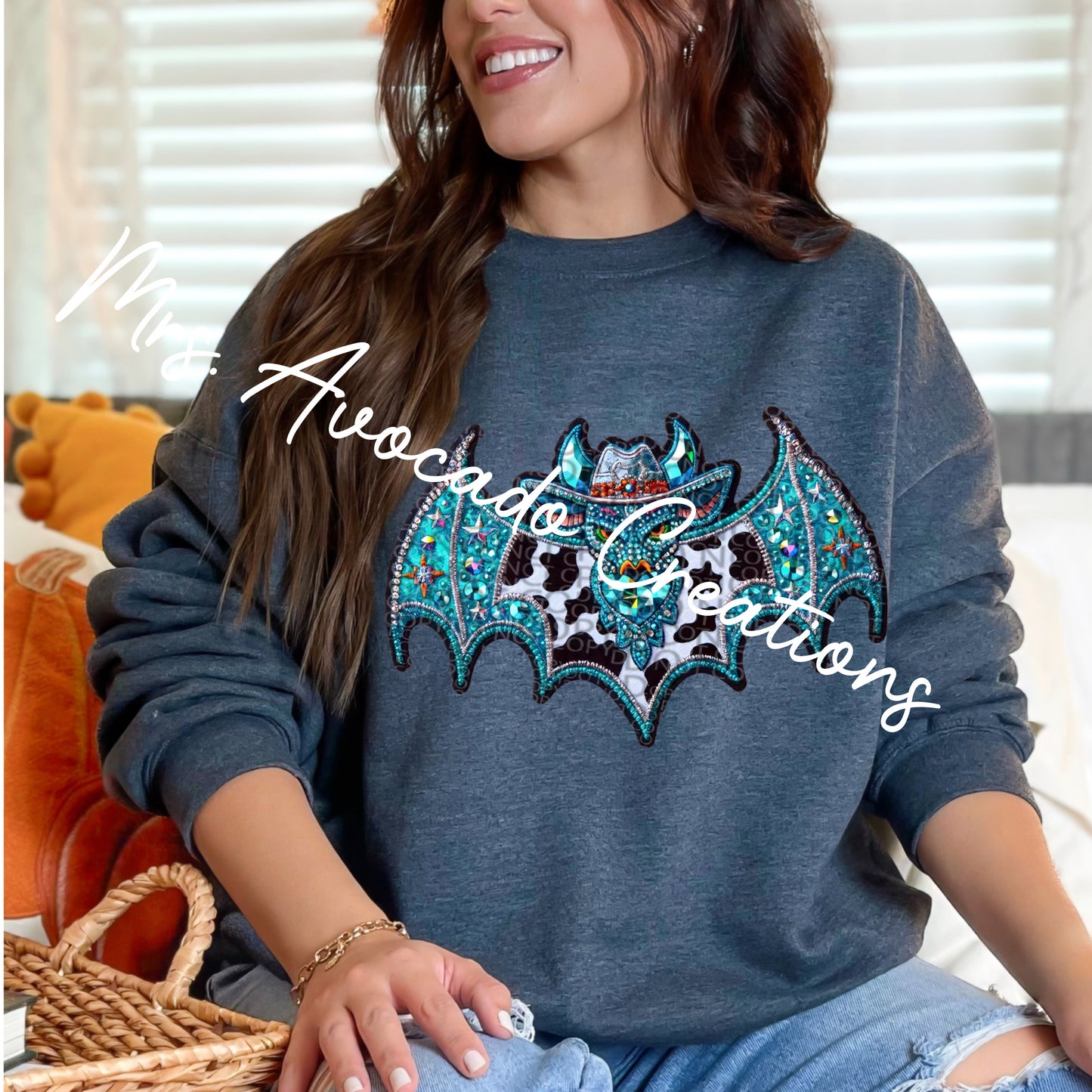 Faux embroider western bat