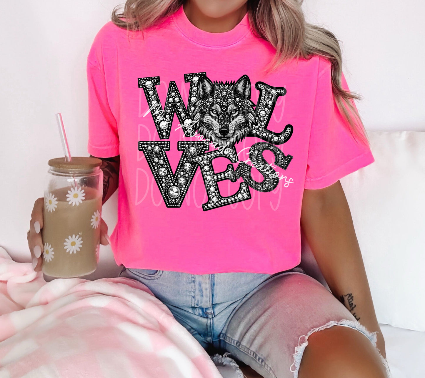 Faux Rhinestone Wolves