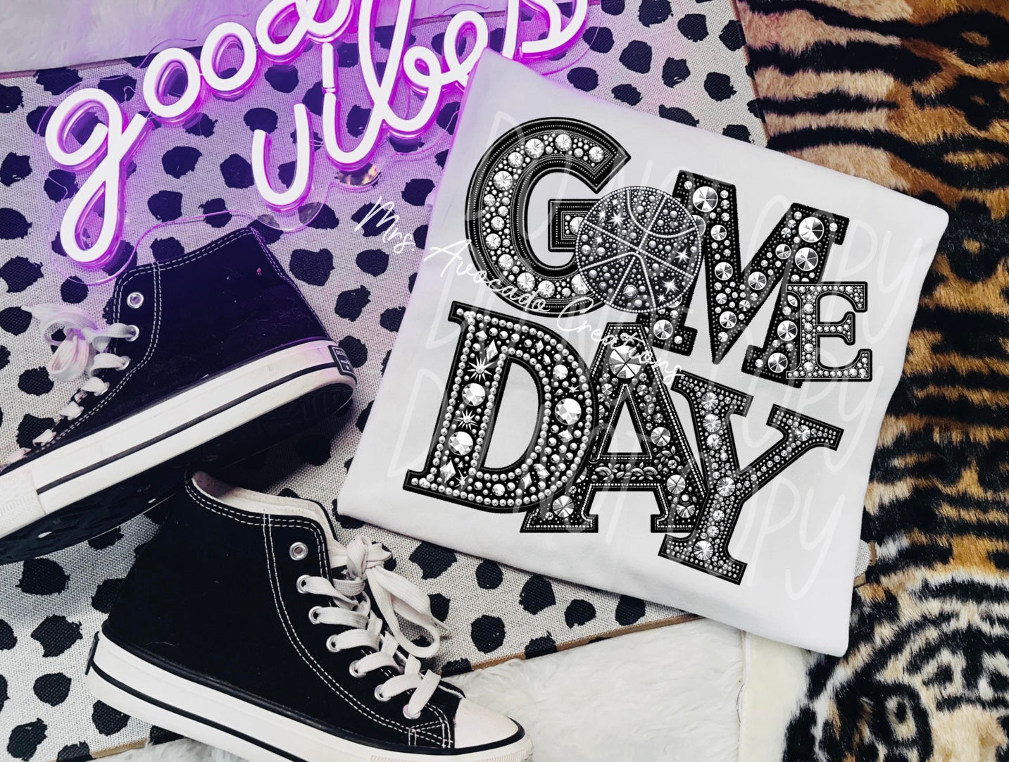 Faux rhinestone game day basketball