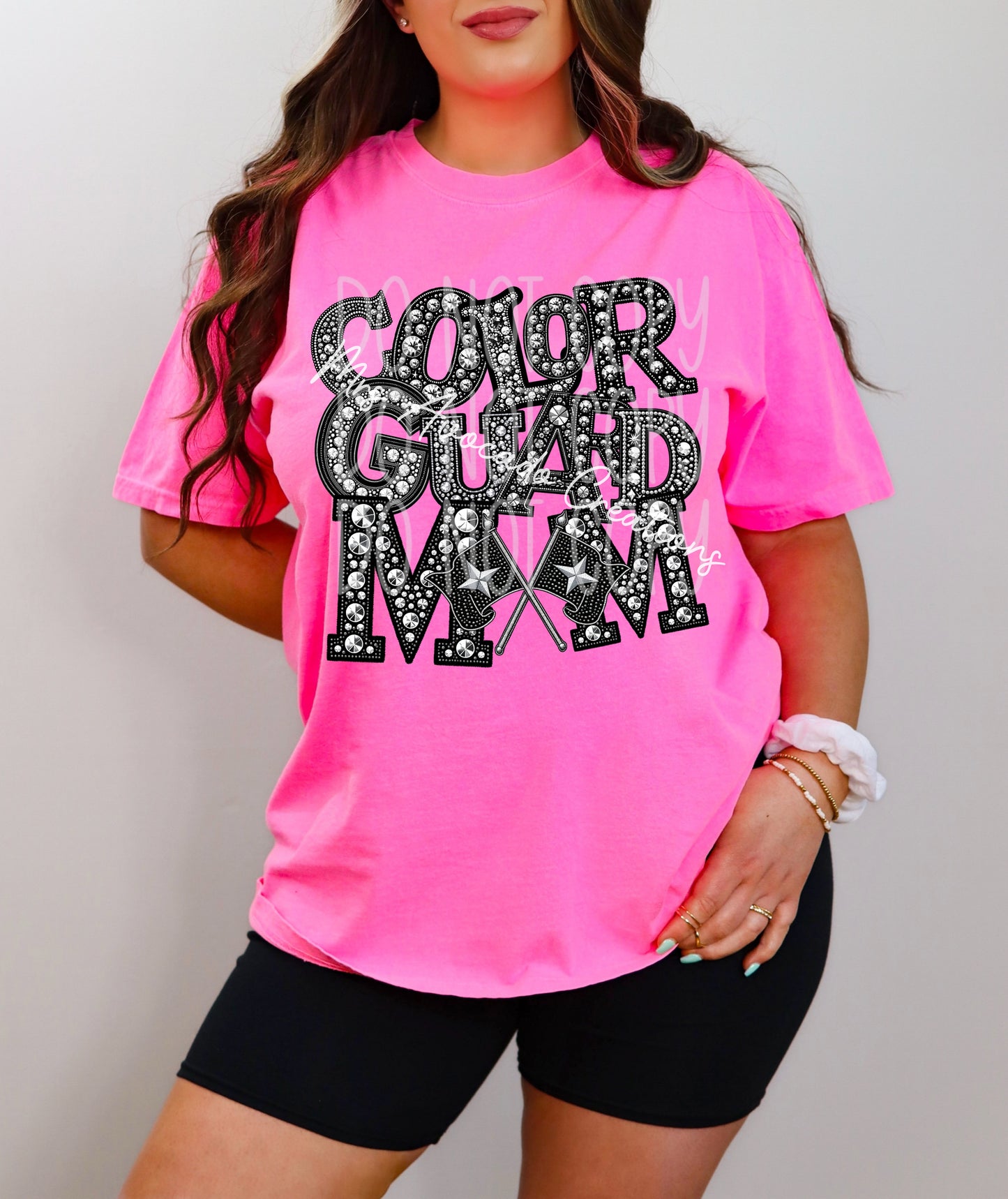 Faux rhinestone colorguard mom