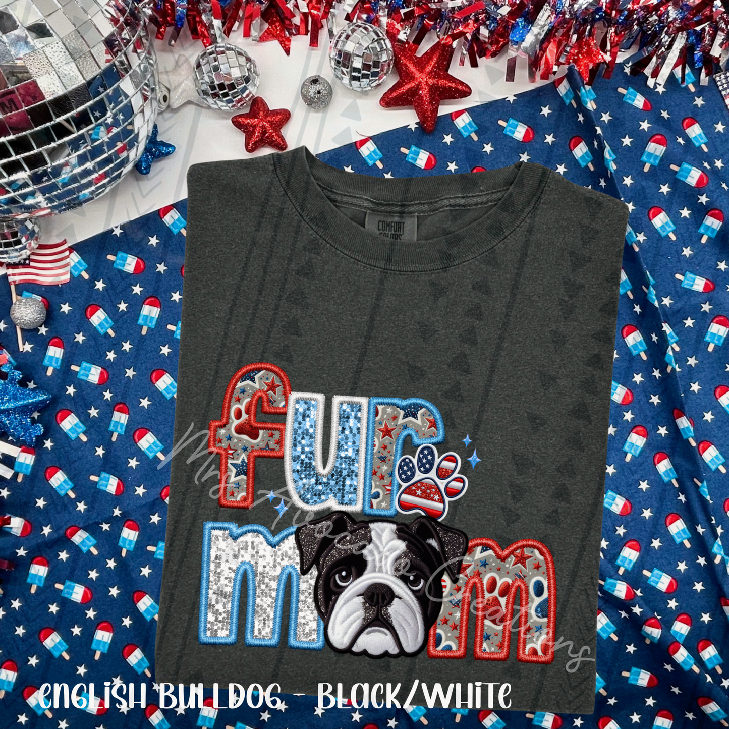 Patriotic English Bulldog Black/White