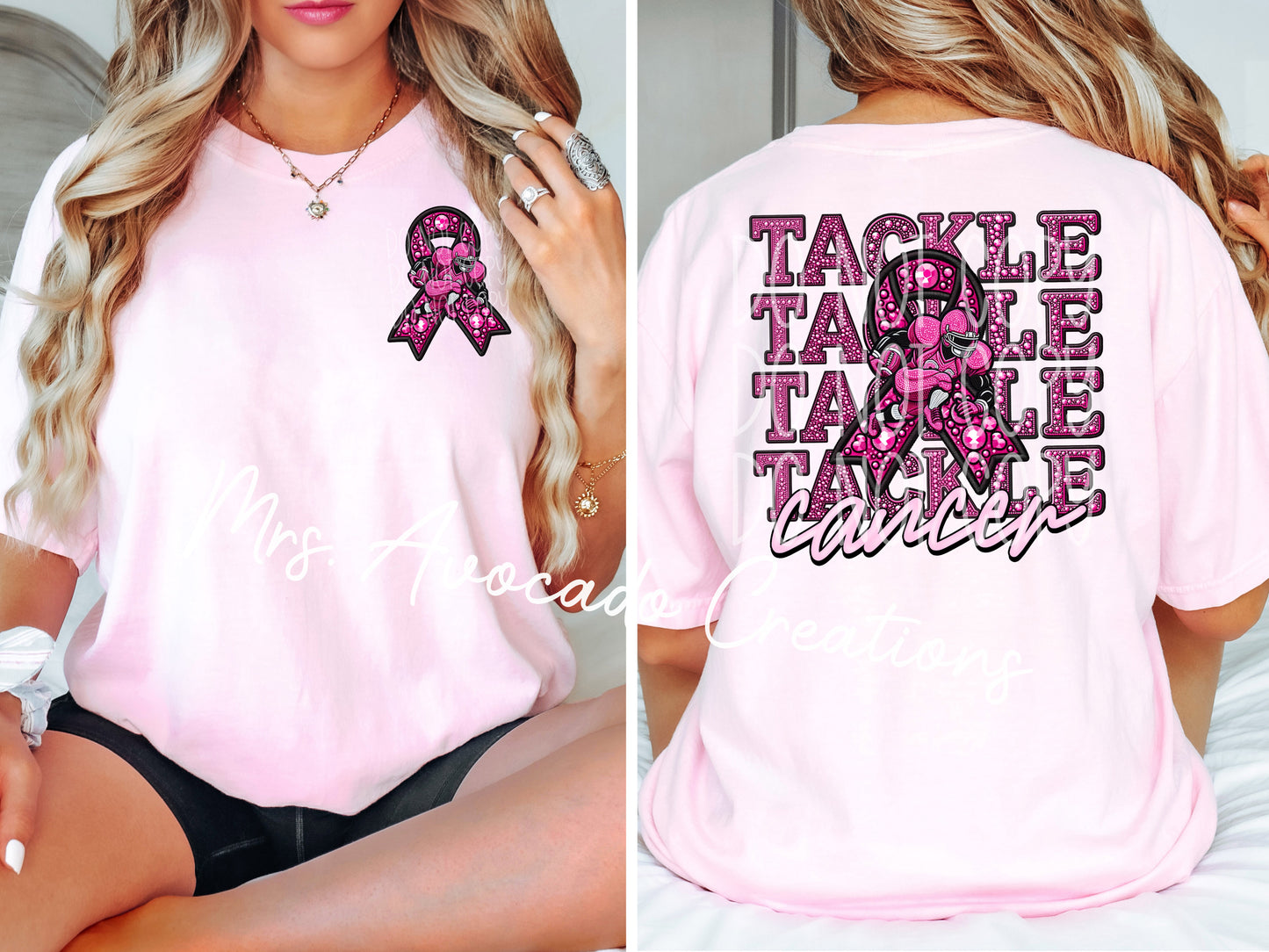 Tackle cancer faux rhinestone