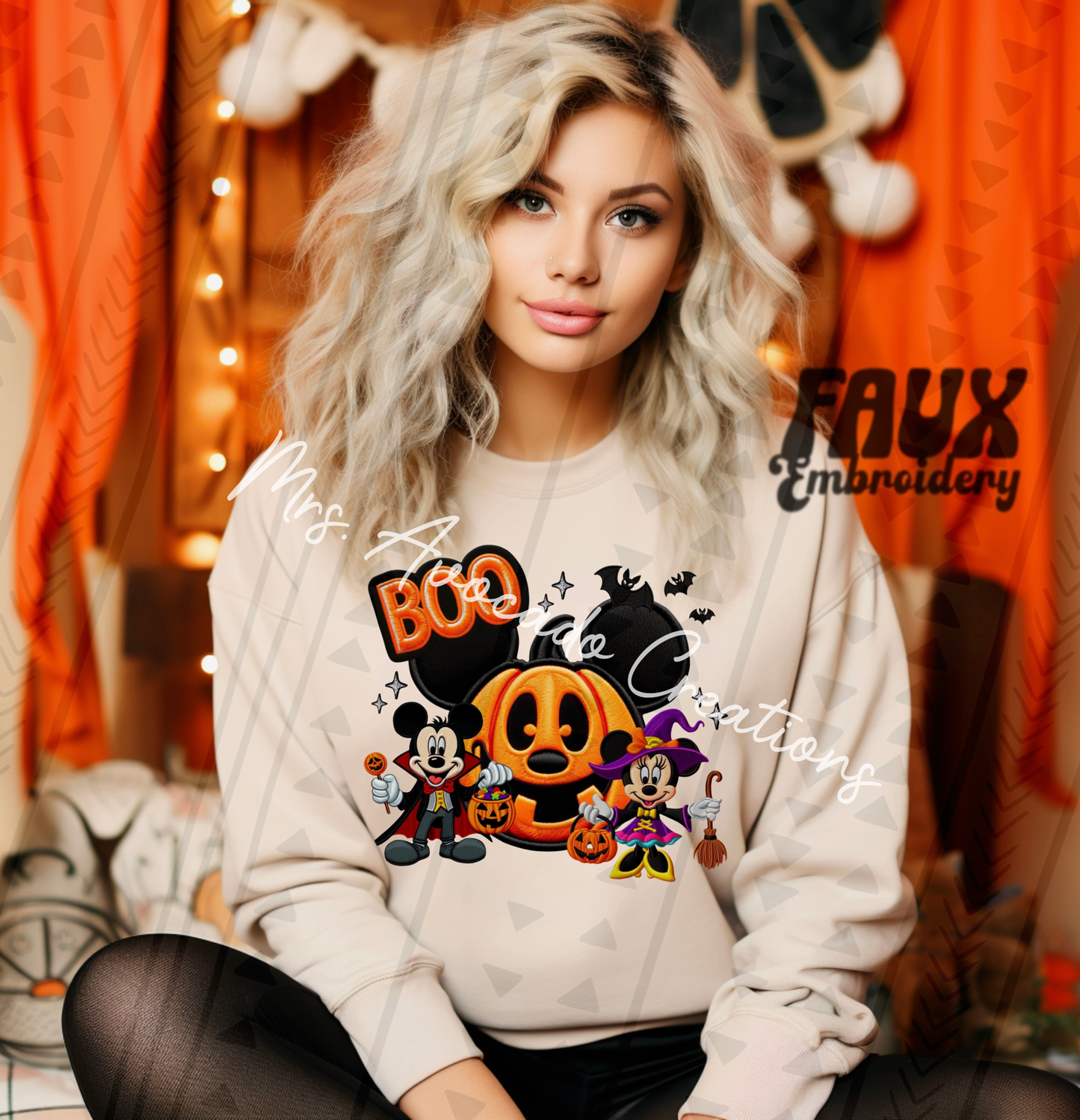 Boo Mouse duo faux embroidery