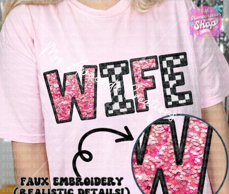Wife checkered (faux embroidery)