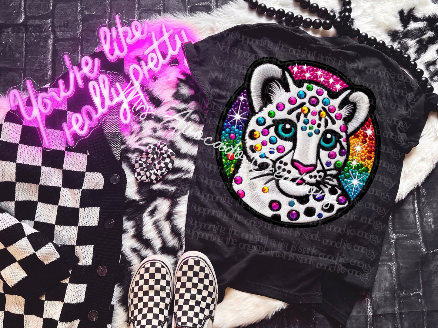 Faux embroidery LF inspired rainbow leopard
