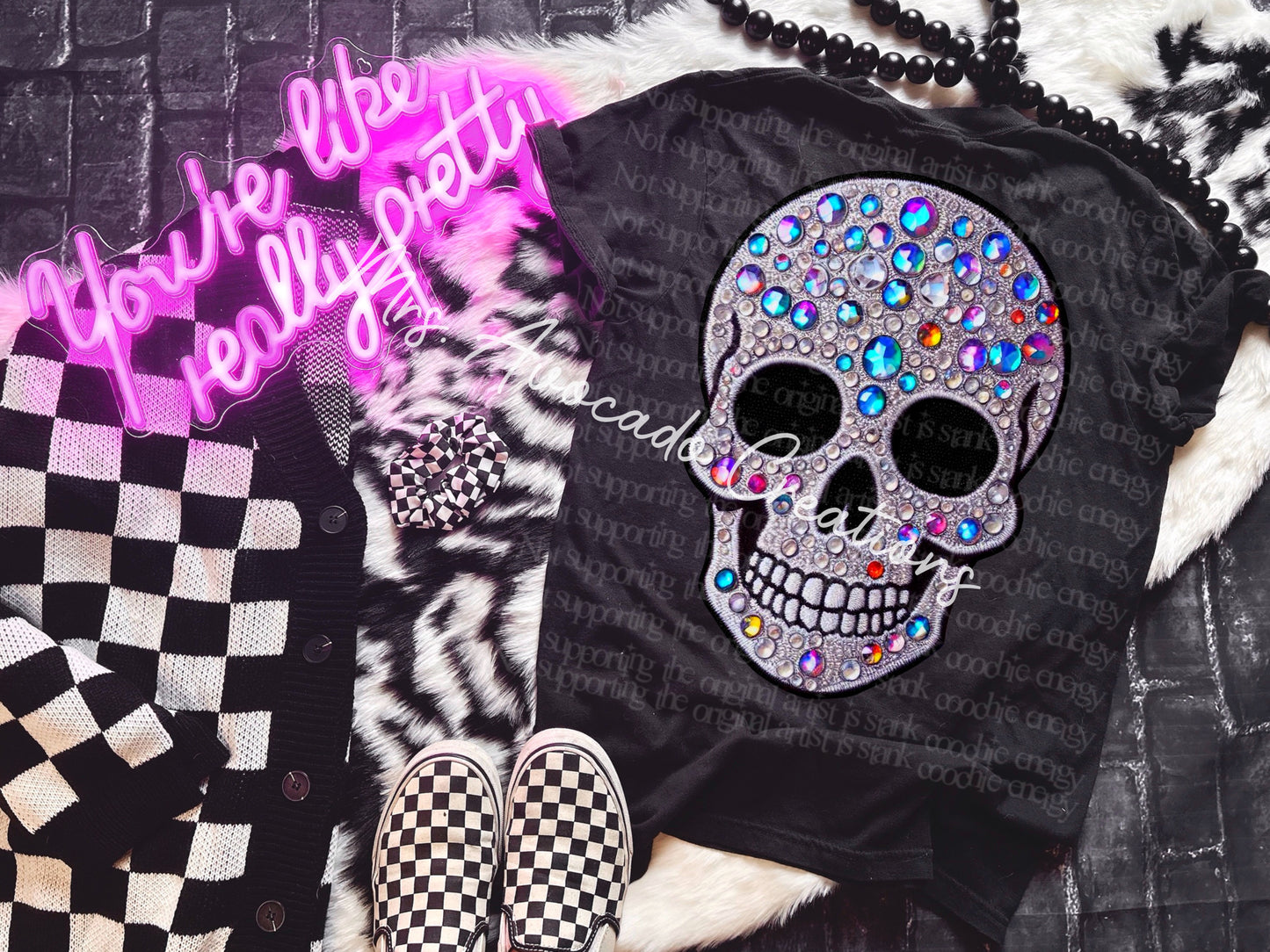 Faux embroidery bling skeleton