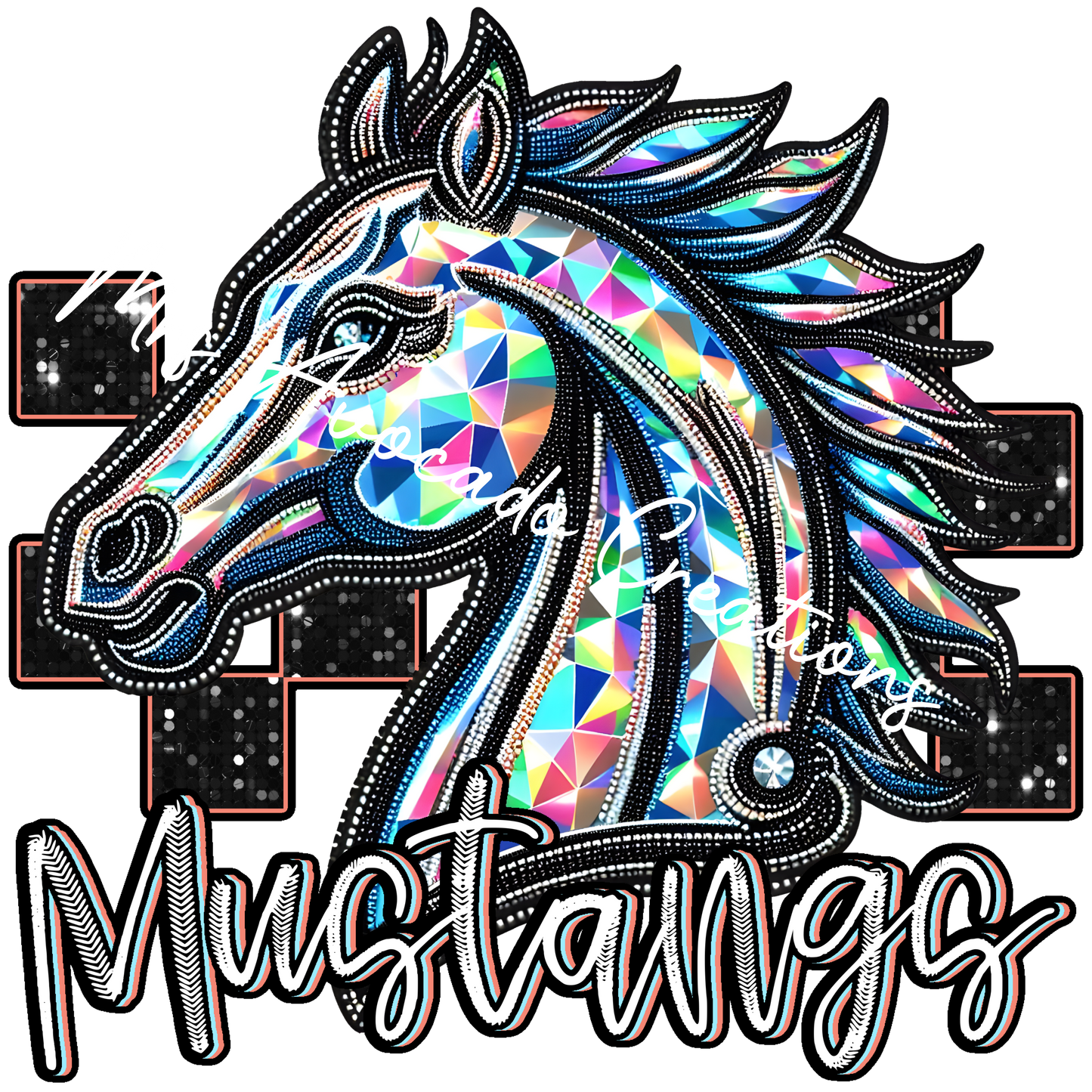 Faux rhinestone Mustangs