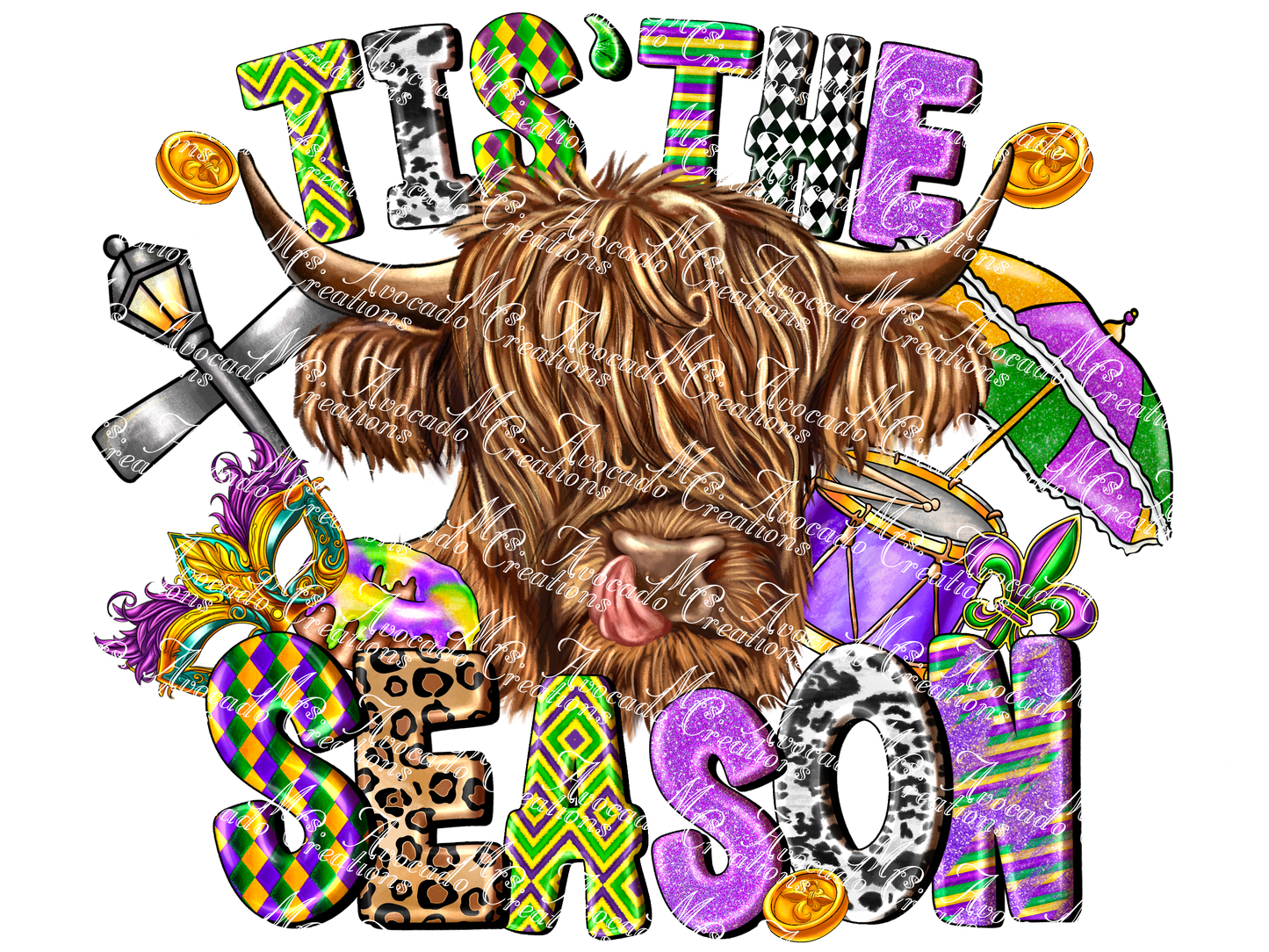Tis the Season Mardi Gras Cow