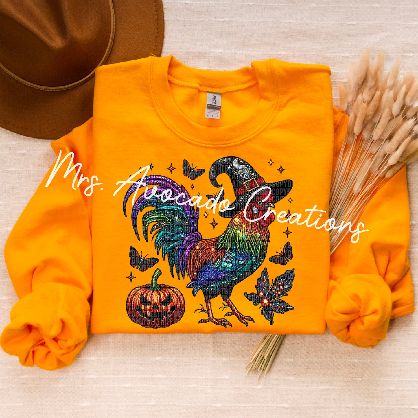 Faux Rhinestone Rooster with Witch Hat
