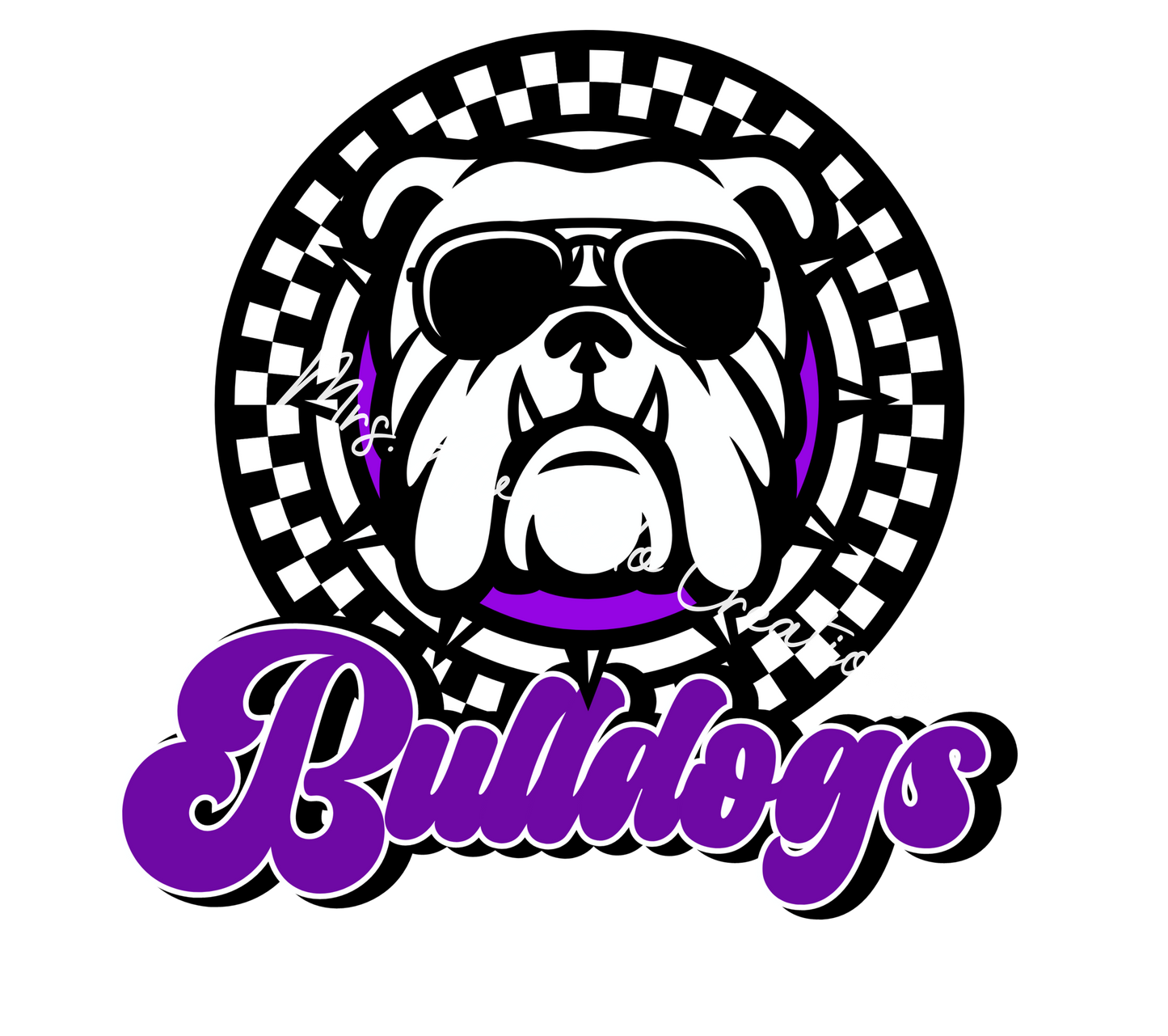 Bulldog checkered circle with glasses