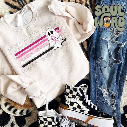 Stripes with pink ribbon ghost
