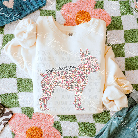 Floral Boston Terrier