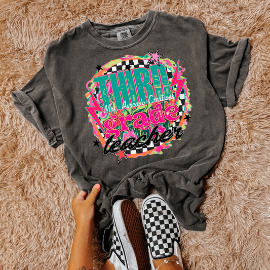 Checkered Floral Third  Grade Teacher
