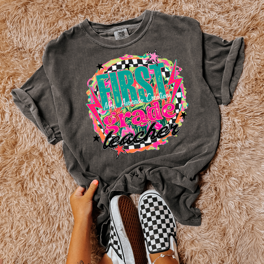 Checkered Floral First Grade Teacher