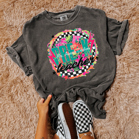 Checkered Floral Pre-K Teacher