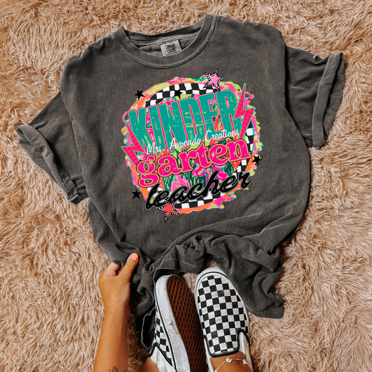 Checkered Floral Kindergarten Teacher