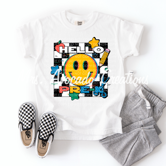 Checkered Smiley Hello Pre-K