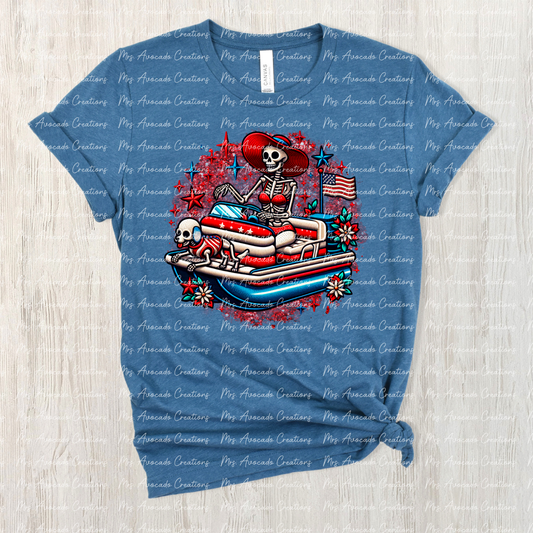 Red white blue skellie on boat