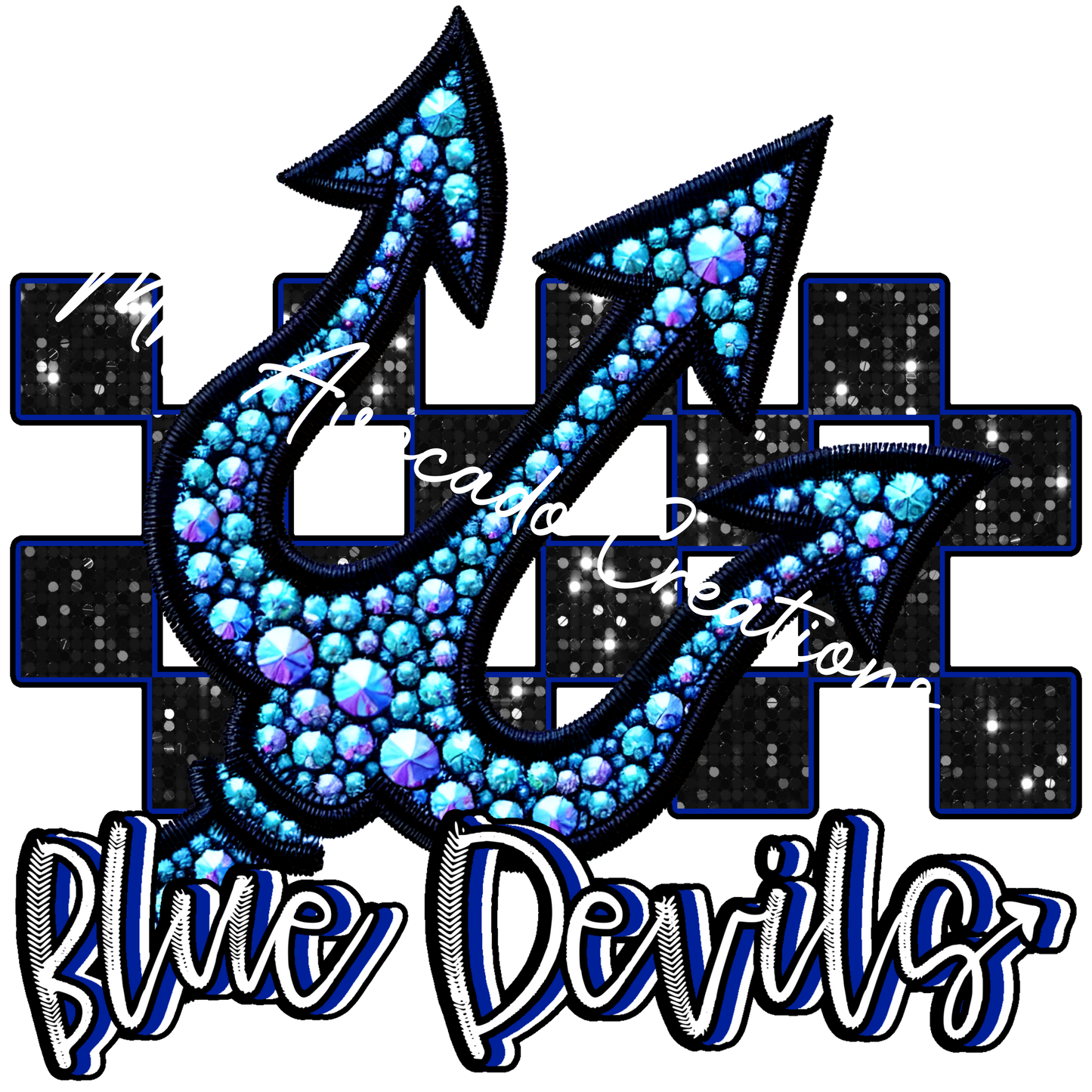 Faux rhinestone Blue Devils trident