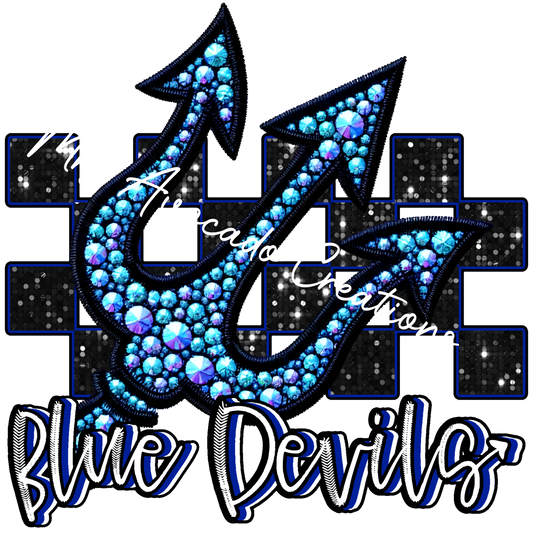 Faux rhinestone Blue Devils trident