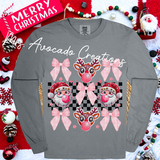 Bubblegum Christmas coquette faux embroidery