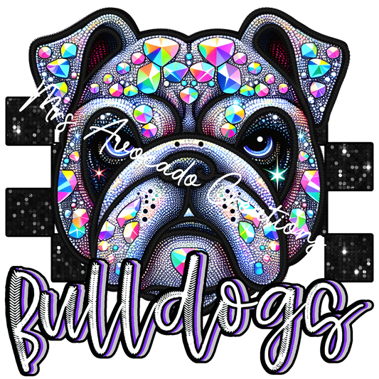 Faux rhinestone Bulldogs purple silver
