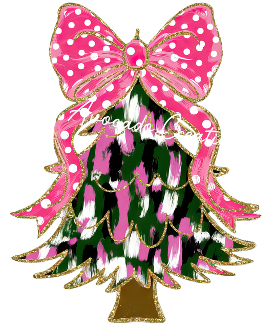 Coquette pink, black, white Christmas tree