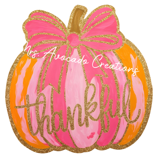 Coquette pink and orange thankful pumpkin