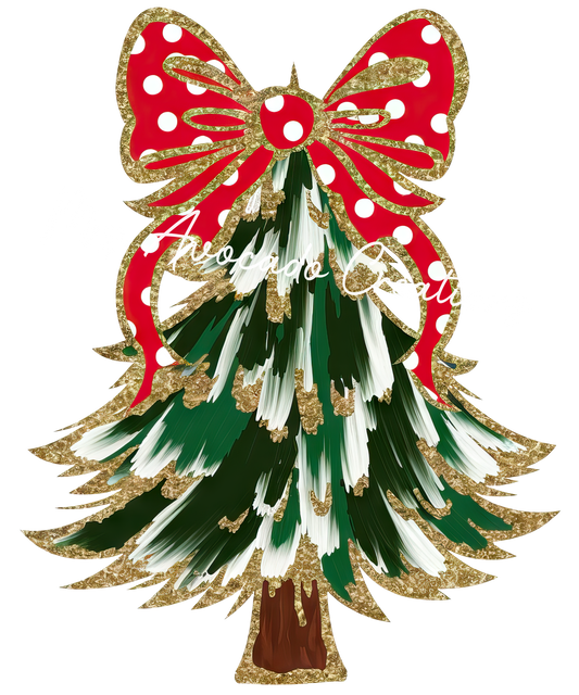 Coquette green, white Christmas tree red bow