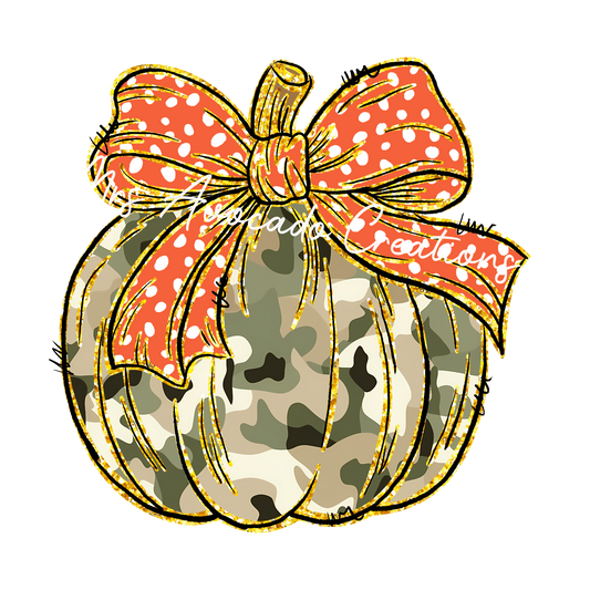 Coquette camo pumpkin orange bow