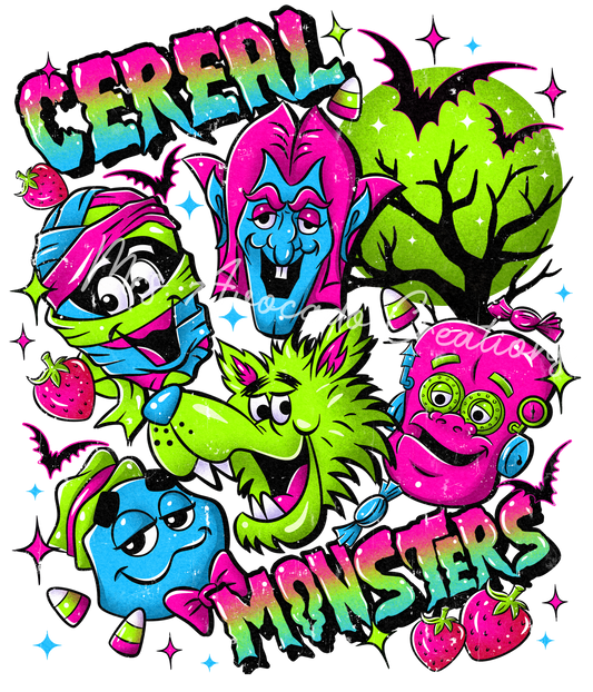 Neon cereal monsters