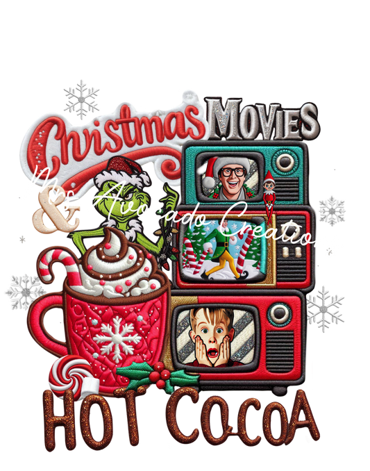 Christmas movies and hot cocoa faux embroidery