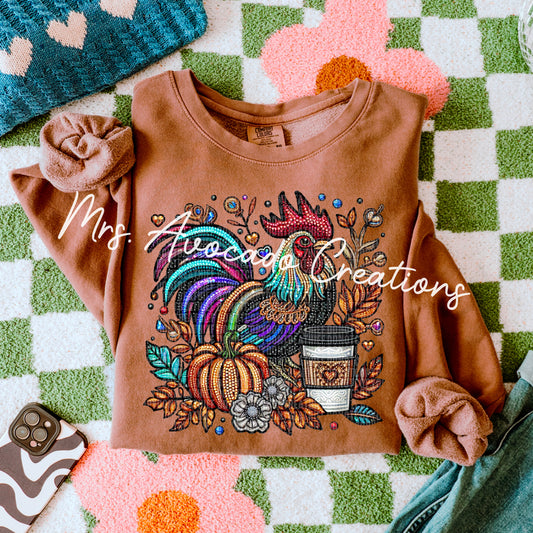 Fall rooster with coffee