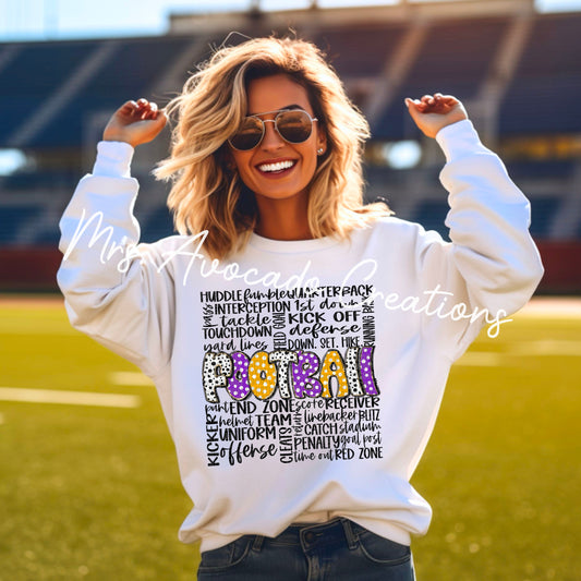 Football doodle art purple, gold
