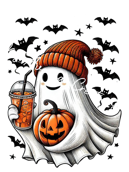 Ghost with coffee and pumpkin