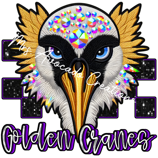 Faux rhinestone Golden Cranes