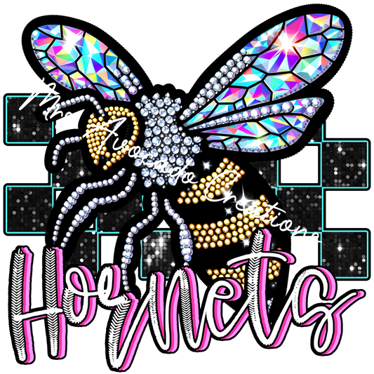 Faux rhinestone Hornets yellow black