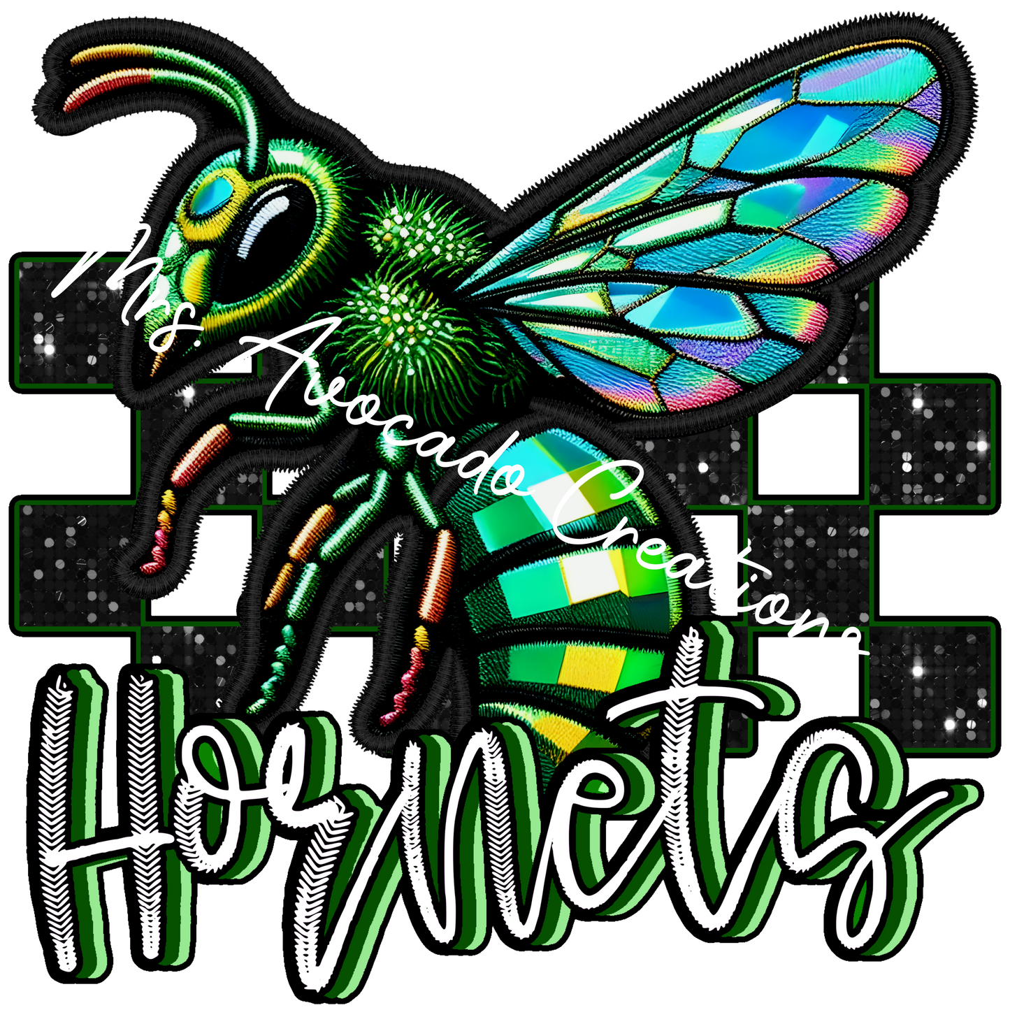 Faux rhinestone Hornets green