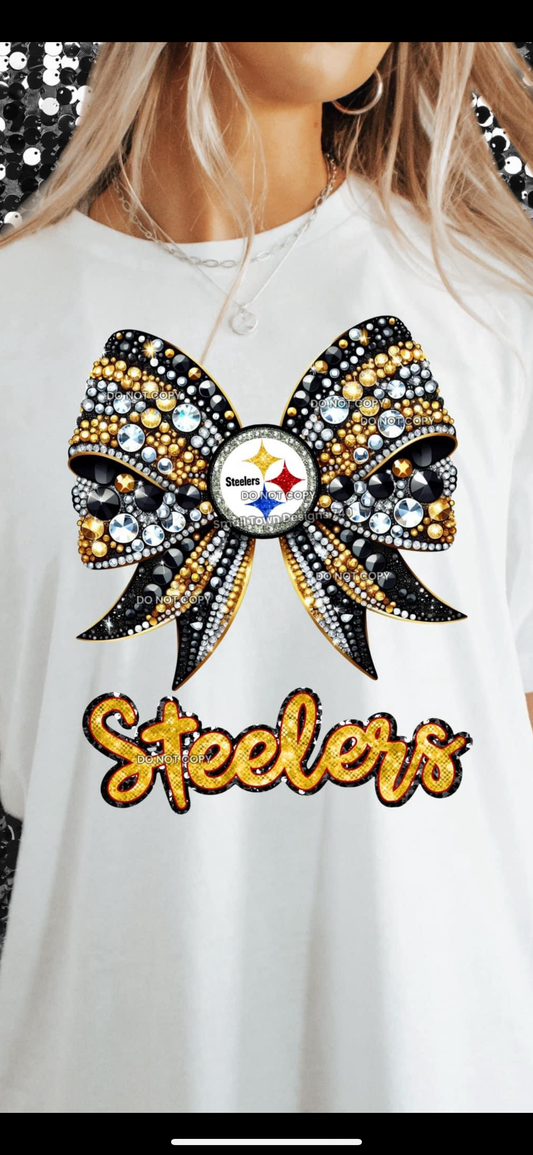 Pittsburgh faux rhinestone bow