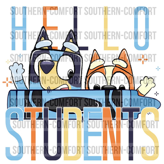 Blue dog hello students